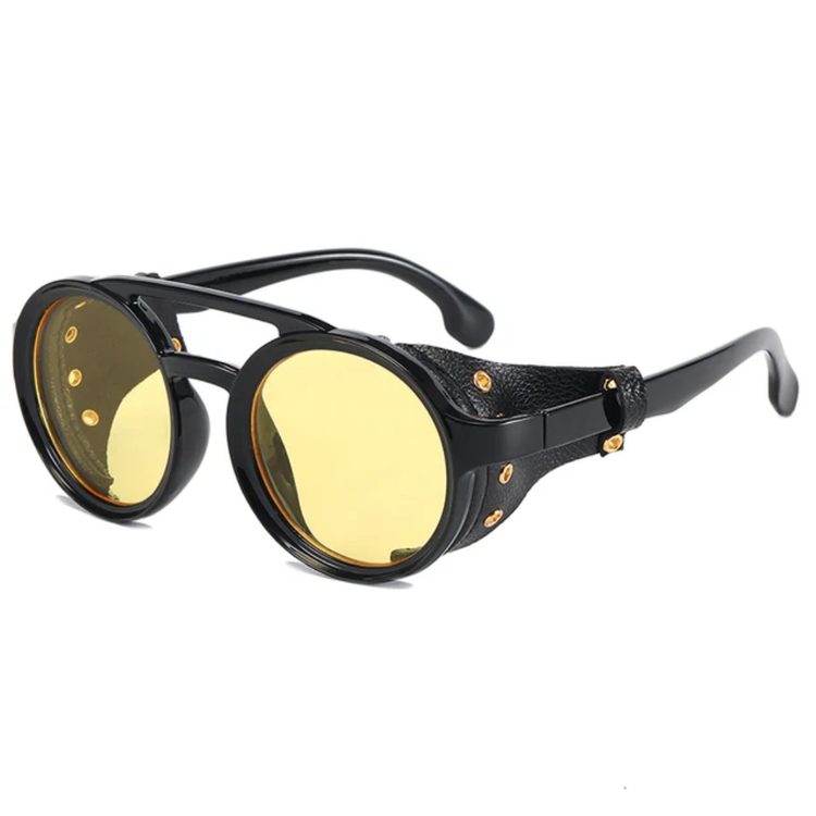 Cairo Unisex Retro Round Leather Shield UV400 Sunglasses